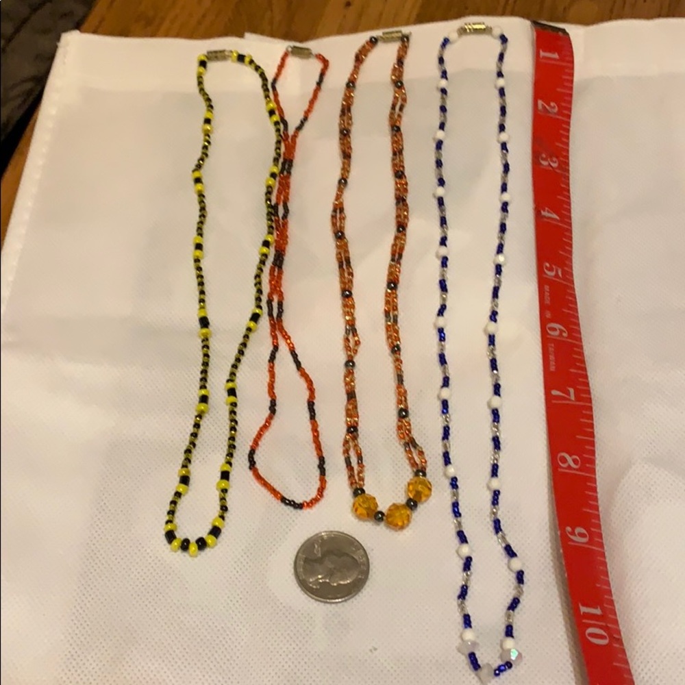 Five small beaded necklaces. Two 9”, 10”, & 11”